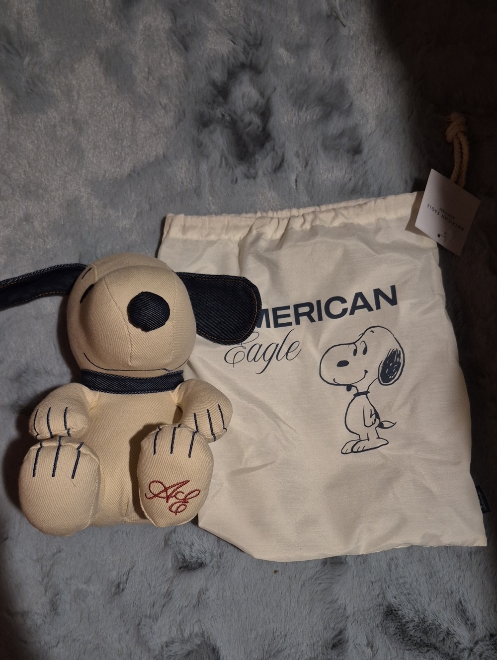 American Eagle x Snoopy Plush Toy with Drawstring Bag - Cream & Navy